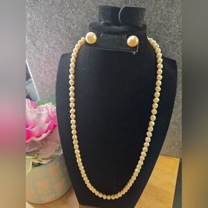 Gold Faux Pearl Necklace and Earring Set